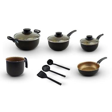 Imagem de Conjunto de Panelas Elegan Dona Chefa em Alumínio Antiaderente e Pegadores de Baquelite 5 Peças Cor:Preto/Creme