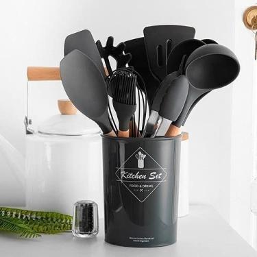 Imagem de Kit Utensílios de Cozinha de Silicone 12pcs C/Suporte Flórida- Cinza Grafite