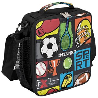 Imagem de Bolsas de almoço isoladas com símbolo esportivo lancheira de futebol para homens meninos meninas reutilizável mini refrigerador lancheira lancheira lancheira kit de sacola de refeição térmica com alça de ombro para piquenique escolar de trabalho