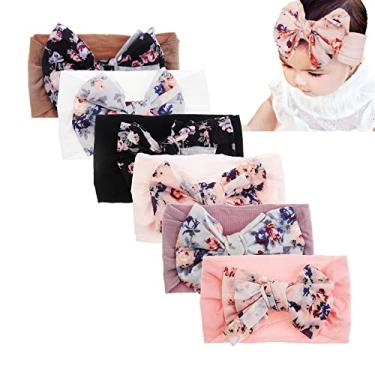 Imagem de Nishine Pacote com 6 faixas de cabeça de nylon macias e elásticas para bebês meninas (conjunto rosa - 6 peças)