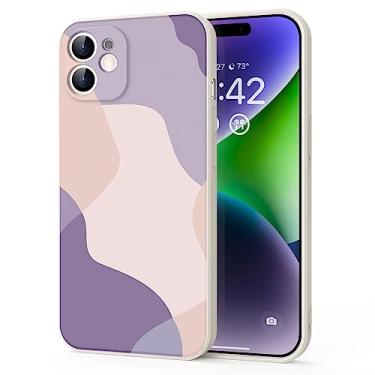 Imagem de YSLBWLE Capa para iPhone 12, capa fina de silicone líquido, à prova de choque, capa fina para iPhone 12, capa protetora de câmera de corpo inteiro - bege branco + roxo 9-IP12-01