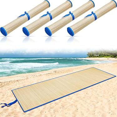 Imagem de Qunclay 4 pacotes de tapete de praia de palha impermeável antiderrapante tapete de piquenique leve dobrável com acabamento azul para acampamento banho de sol piquenique yoga, 188 x 61 cm