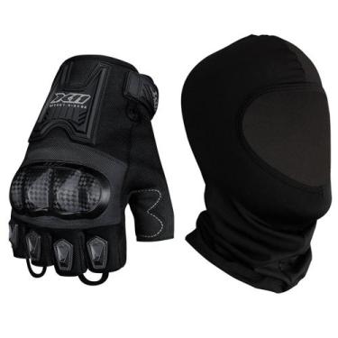 Imagem de Kit Luva X11 Blackout 2 Motoqueiro Meio Dedo Com Proteção + Balaclava,