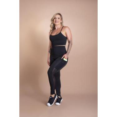 Imagem de Conjunto Fitness Feminino Calça Legging Cintura Alta Com Bolso Tela E 
