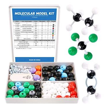 Imagem de Swpeet 179 peças de kit de modelo molecular de química orgânica para estudantes e professores, modelo molecular de química, conjunto de estudante e professor - 76 átomos e 102 elos e 1 ferramenta de remoção de elos curtos