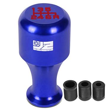 Imagem de J2 Engineering J2-SK-006-BL Botão cilíndrico de alumínio estilo copo de vinho estilo copo de vinho manual de 6 velocidades com adaptadores de rosca de 8 mm, 10 mm, 12 mm, azul