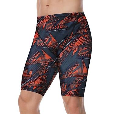 Imagem de KGKE Bermuda de natação masculina UPF50+, maiô estampado para treino de natação com compressão de resistência para homens (laranja acinzentado, P)