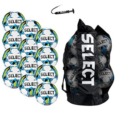 Imagem de Select Bola de futebol Club DB V22, pacote com 12 bolas com bolsa esportiva e bomba de mão, branco/azul, tamanho 5