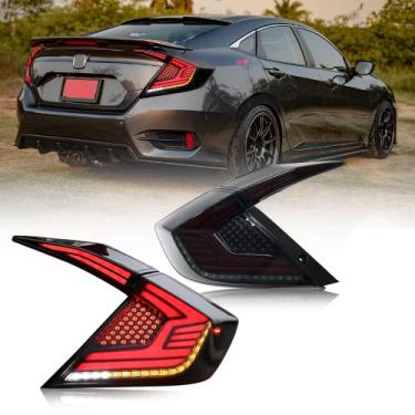 Imagem de Novas lanternas traseiras para Honda Civic Sedan 2016-2021 LX Touring EX EX-L Sport 10ª geração acessórios fumaça led sequencial sequencial seta sinal animação luzes traseiras DRL personalizado FC1 substituição da lâmpada traseira (S6)