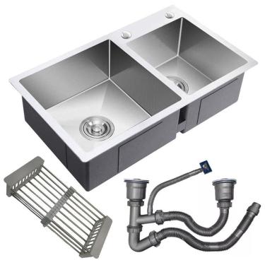 Imagem de Cuba Goumert Dupla Cozinha Luxo Escorredor Alimentos Louças Lava Escorre Limpa Pia Torneira Area Externa Limpeza