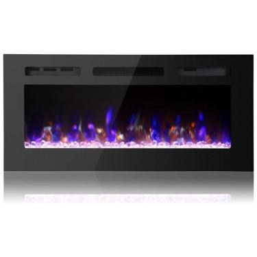 Imagem de Lareira Elétrica de Embutir A54x127L com Controle Remoto e Luz de LED, 1500W, 110v, PAOLFOX Electric Fireplace, Preto