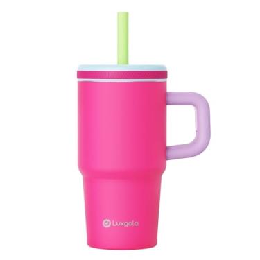 Imagem de Luxgola Copo infantil de 590 ml com alça, tampa rosqueada à prova de vazamento com canudo de silicone removível, à prova de derramamento, garrafa de água isolada de aço inoxidável reutilizável,
