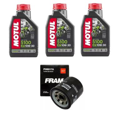 Imagem de Kit 3 Óleos Motul 5100 10W30 4T 1L + 1 Filtro FRAM CB 500F 14 a 17 CB 500x 14 a 18 CBR 500 13 a 18