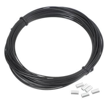 Imagem de PATIKIL Corda de arame de 1/81.3 cm, cabo de aço inoxidável 304 de 10 m revestido de vinil preto com 20 peças de mangas de crimpagem M1 para pendurar luzes de varal, fio de treliça, preto
