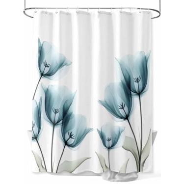 Imagem de Cortina de chuveiro tulipa de raios-X, azul-petróleo, flor, primavera, planta, verão, cortinas de banho para banheiro, poliéster, tecido impermeável, cortinas de banho com ganchos, decoração de