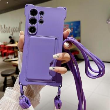 Imagem de HPQWN Para Samsung A54 5G Luxury Crossbody Lanyard Strap Silicone Card Holder Case Wallet Cover (Para Samsung A54 5G/Roxo)