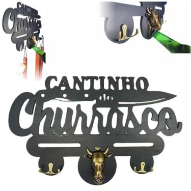 Imagem de Placa Decorativa Cantinho do Churrasco com Abridor de Garrafa, Decoração para Churrasqueira