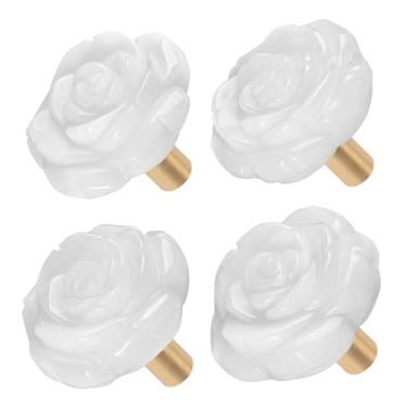 Imagem de Rockcloud Pacote com 4 puxadores de gaveta de cristal rosa puxadores de armário puxadores de flores para móveis, jade branco