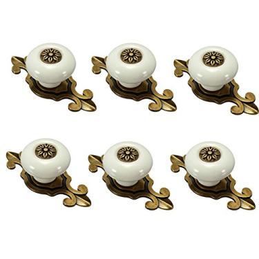 Imagem de Puxador de porta de cerâmica 6 peças puxadores retrô armário de porta para cozinha, gaveta de quarto, armário, peito, caixa, cômoda, armário, etc. com parafusos (branco)