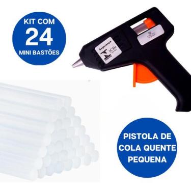 Imagem de Aplicadora Para Cola Quente Pequena Kit Com 24 Bastões 19cm - Pistola 