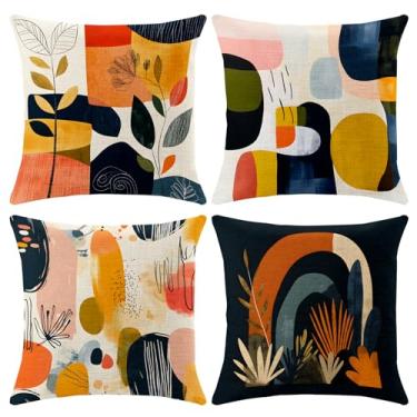 Imagem de BVBOX Pacote de 4 capas de almofada quadradas - fronhas decorativas macias para sofá, sofá, pátio, quarto - padrão colorido moderno 45 x 45 cm (geometria 2, 18 x 18)