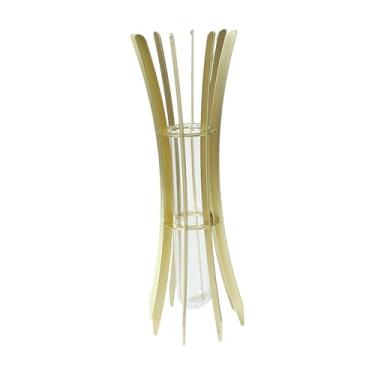 Imagem de Ioensy Tubo de ensaio de vidro hidropônico vaso plantador estrutura de metal suporte elegante para peitoril da janela ornamento de mesa multiuso pequeno vaso, Dourado 8x8x24cm