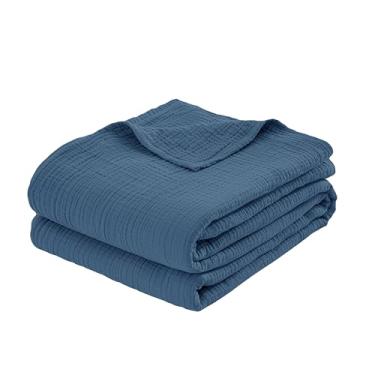 Imagem de Cobertor Queen de musselina 100% algodão (228,6 cm x 228,6 cm) – Um cobertor de gaze luxuosamente macio, leve e respirável, perfeito para uso durante todo o ano em camas, sofás (azul pacífico, Queen)