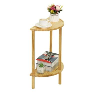 Imagem de Mesa lateral de meia lua, mesa lateral de 2 andares, meia mesa redonda de sofá, meia mesa redonda com prateleiras de armazenamento de 2 níveis, mesa de cabeceira para sala de estar, quarto, espaço