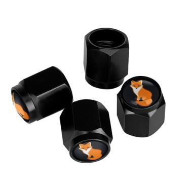 Imagem de Buyidec Tampas de haste de válvula de pneu laranja raposa de desenho animado tampas de válvula de pneu pretas de alumínio capas de haste universal para carros, SUVs, caminhões, bicicletas