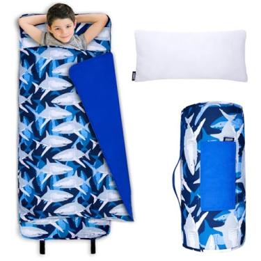 Imagem de Wildkin Original Nap Mat with Pillow for Toddler Boys and Girls, Measures 50 x 20 x 1.5 Inches, Ideal for Daycare and Preschool, Mom's Choice Award Winner, BPA-Free, Olive Kids (Sharks)