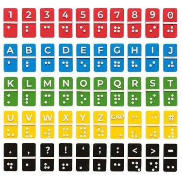 Imagem de ChoiHeiy 50 peças de alfabeto braille, números e blocos de pontuação com pontos elevados de madeira, ferramentas de aprendizagem em braille para cegos deficientes visuais, auxílio didático para