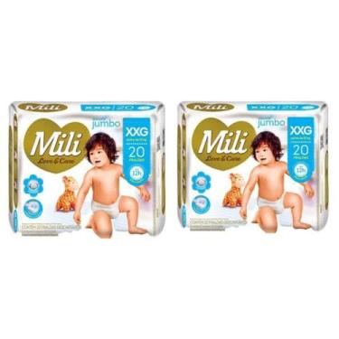 Imagem de Kit 2 Fraldas Mili Love e Care XXG 20 Unidades, Branco