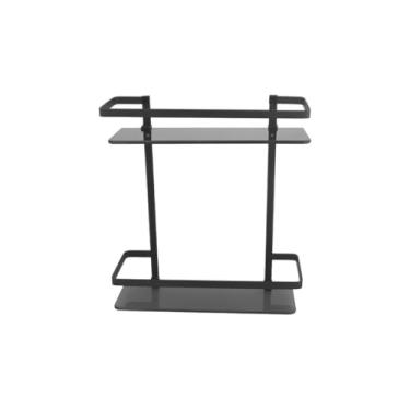 Imagem de Porta Shampoo Duplo Reto, Preto Fosco, Alumínio, Quadrado, Suporte de Parede Para Banheiro, Com Parafusos e Buchas