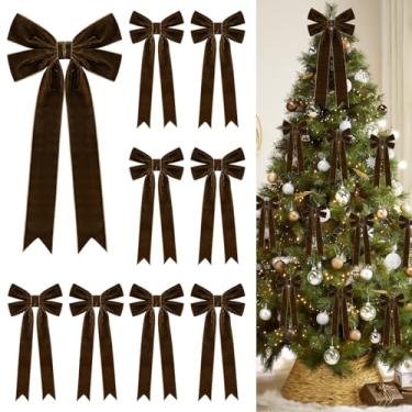 Imagem de Conjunto de 9 laços de veludo de Natal – 15 x 30 cm de arco de árvore grande e laço vintage de 11 x 22 cm para árvore de Natal, embrulho de presente, guirlanda, guirlanda, lareira, escada, casamento