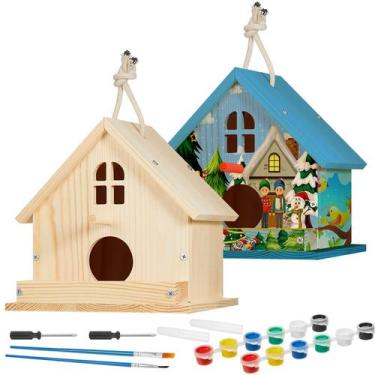 Imagem de Kit Bird House Juexica Wooden DIY, pacote com 2 unidades, 17x17x15 cm