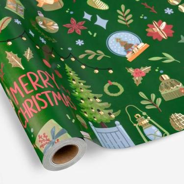 Imagem de Papel de Embrulho de Natal Burymento, Ouro Verde, 43x10 m