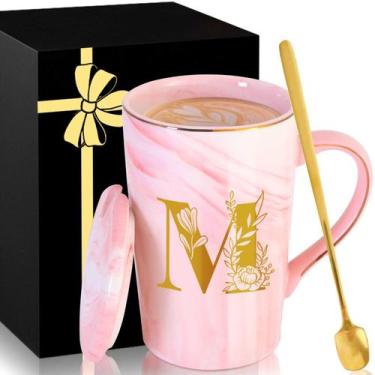 Imagem de Caneca de café cerâmica MNZZ Pink Marble com tampa e colher