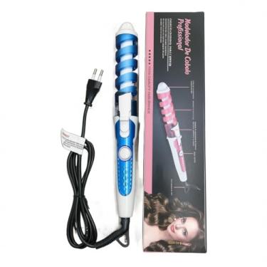 Imagem de Modelador de Cachos Automático Profissional, Ferro de Ondular Elétrico, Azul e Branco, com Tecnologia de Enrolamento Automático para Cachos Perfeitos e Duradouros