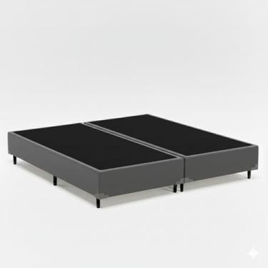 Imagem de Cama Box King Bipartido 96, Pés de Madeira (Corino, Cinza)
