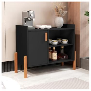 Imagem de Aparador Moderno para Bar e Café, 82.9x38x75cm, Armário Gourmet com Prateleiras para Cozinha, Sala de Estar, Escritório (Preto)