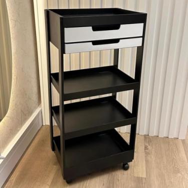 Imagem de Carrinho Organizador com Rodinhas e Gavetas - MDF, 3 Prateleiras para Salão, Cozinha e Banheiro, Entregue Montado(Preto Gavetas Brancas)