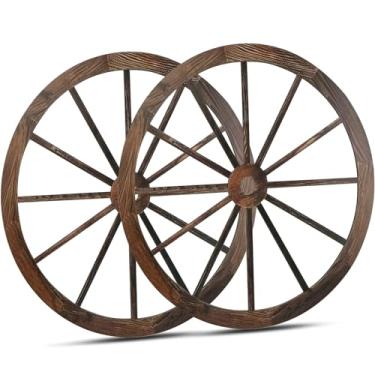 Imagem de 2 Pcs Wooden Wagon Wheel Decor 12 Inch Rustic Western Cowboy Wall Art for Bar Garage Indoor Outdoor Country Farmhouse Decorations
