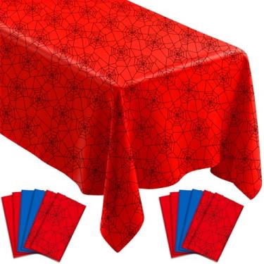 Imagem de 12Pcs Spider Theme Tablecloths Disposable Hero Party Plastic Table Cover Large Rectangle Red Blue Spiderweb Table Cloth for Kids Boys Spider Birthday Party Decorations Baby Shower Supplies 108x54 Inch