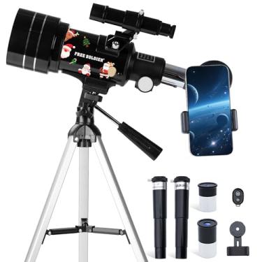 Imagem de FREE SOLDIER Telescope for Kids 70mm Aperture Astronomical Refractor Telescopes for Beginners (15X-150X) 300mm Telescope for Adults High Powered with A Phone Adapter & A Wireless Remote (Black)