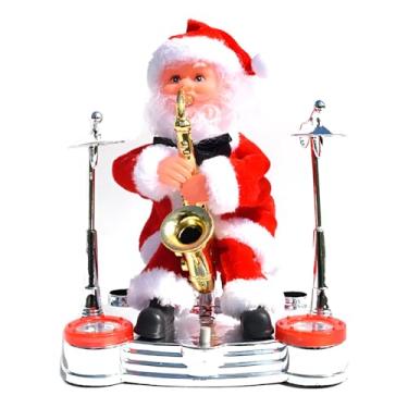 Imagem de Papai Noel Musical Natalino, Saxofonista Luminoso com Melodias Tradicionais, 20cm x 17cm, Funciona com 3 Pilhas AA, Decoração para Festas