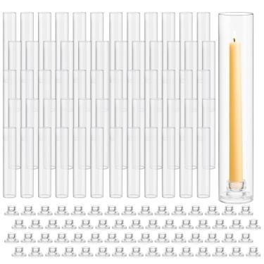 Imagem de Teenyyou Conjunto de 60 castiçais de vidro Hurricane de 30 cm em forma de tubo sem fundo e castiçais transparentes de 3 cm para mesa de festa de casamento