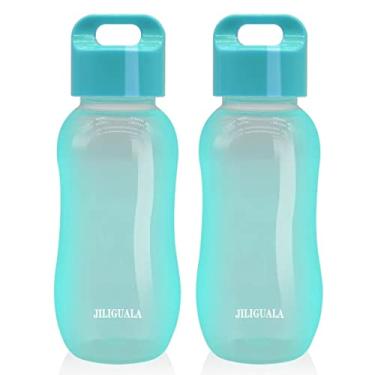 Imagem de JILIGUALA Canecas de plástico para viagem, garrafa de água, garrafa de água esportiva, copo para leite, café, chá, suco, tamanho 350 ml, azul pacote com 2