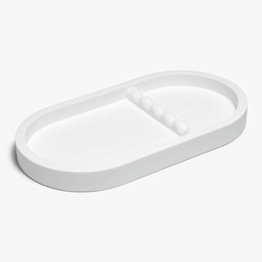 Imagem de 1 bandeja de ferramentas para unhas com descanso oval para descanso; bandeja de ferramentas de manicure, organizador de joias, prato de armazenamento de gesso (branco)