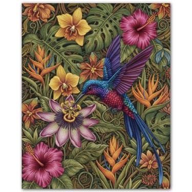 Imagem de ZUKIY Arte floral vibrante de beija-flor - Arte de parede natural - Arte de flor botânica - Decoração de parede floral verde - Impressões exclusivas para quarto, sala de estar, escritório - Pôster