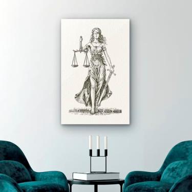 Imagem de lady justice desenho artistico vintage ilustracao preto branco arte juridica classica 90x60 decoracao escritorio advocacia quadro decorativo impressão em tela elegante